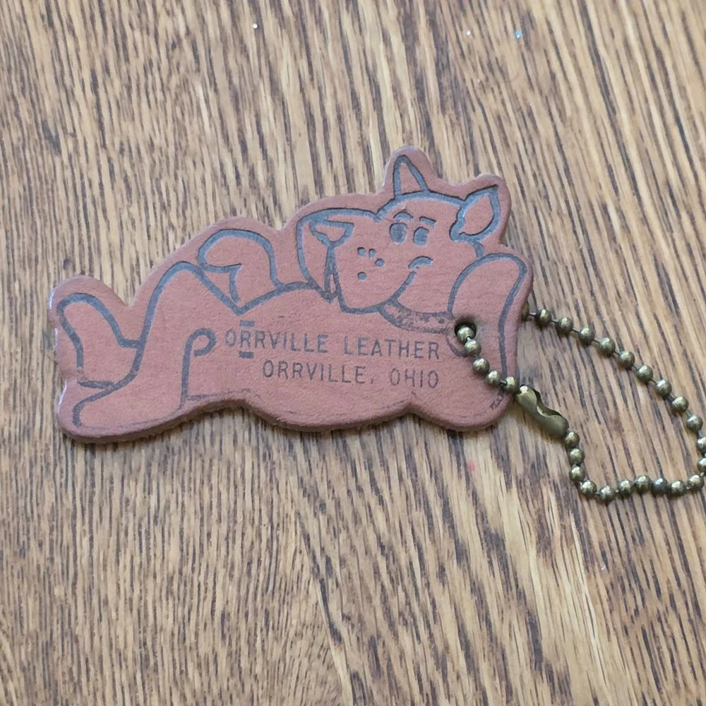 Vintage Orrville Leather Dog Keychain Made in USA Brown Embossed Fob